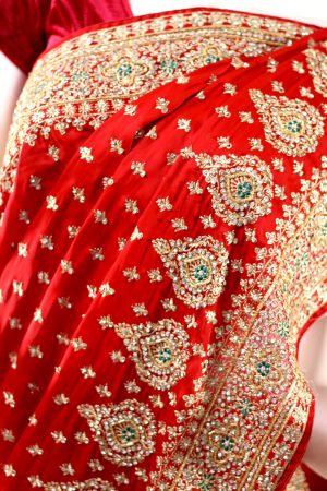 Red bridal satin silk saree