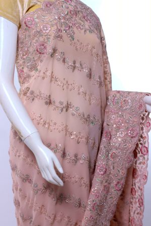 Blush pink georgette embroidered saree