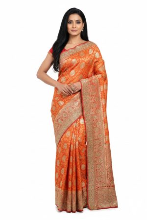 Orange silk saree with zari work