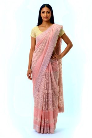 Peach stonework saree