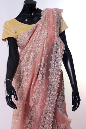 Peach stonework saree