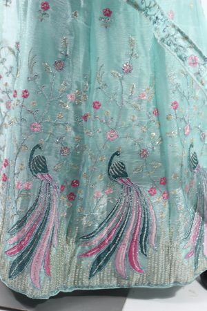 Aqua blue shimmer silk lehengha