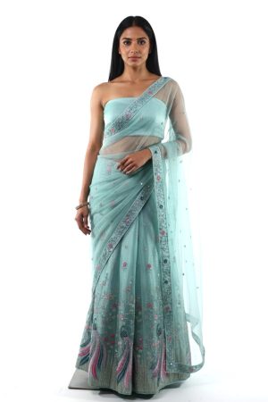Aqua blue shimmer silk lehengha
