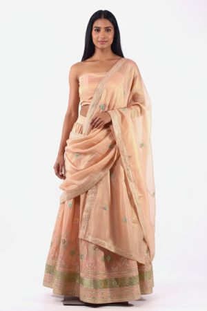 Peach silky lehengha