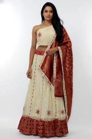 Beige silky lehengha