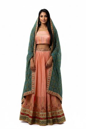 Peach silky lehengha