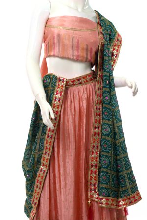 Peach silky lehengha