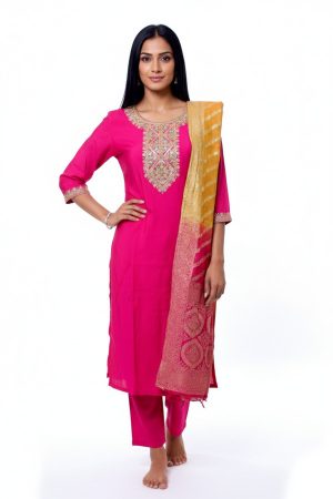 Fuscia pink cotton silk punjabee