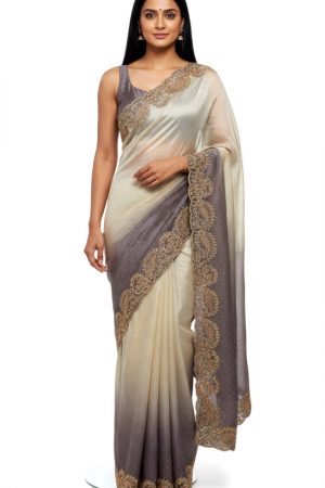 Cream & grey silky stonework saree