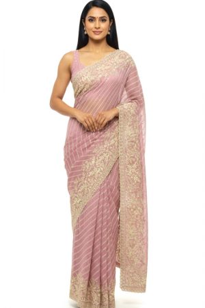 Lilac georgette embroidered saree