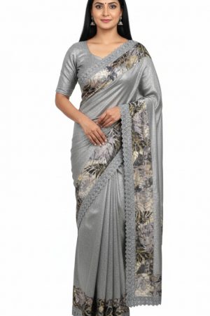 Silver stonework saree