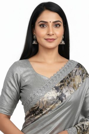 Silver stonework saree