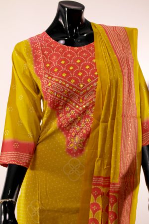 Mustard cotton printed punjabee