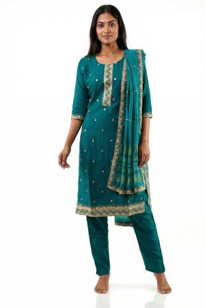 Teal raw silk punjabee (size L only)