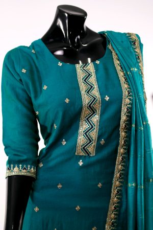 Teal raw silk punjabee (size L only)