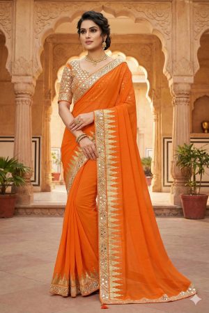 Orange chiffon saree
