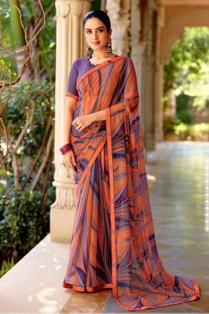 Purple & rust chiffon saree