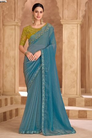 Steel blue silky saree