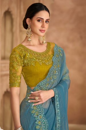 Steel blue silky saree