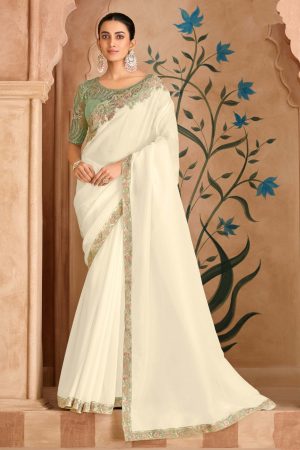 Cream georgette saree
