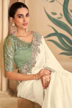 Cream georgette saree