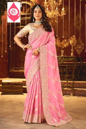 Pink striped silky saree