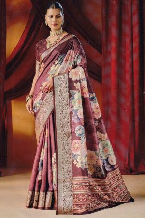 Maroon floral crepe silk saree