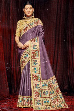 Purple cotton silk saree