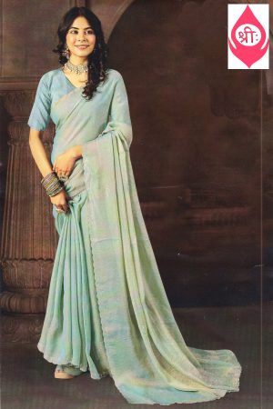 Blue grey shimmer silk saree