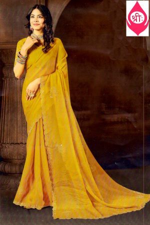 Mustard shimmer silk saree