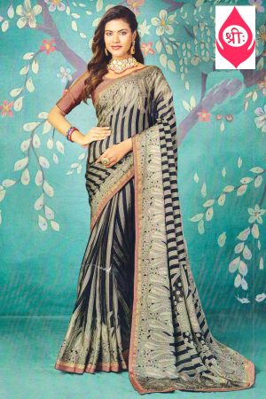Black striped shimmer silk saree