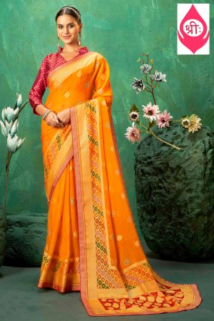 Orange printed georgette saree