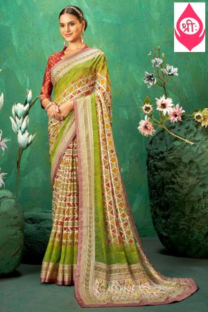 Green printed georgette saree