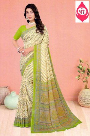 Light green printed chiffon saree