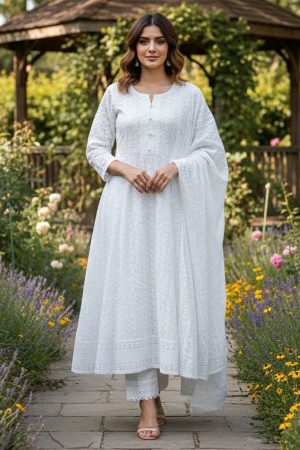 White cotton anarkali punjabee