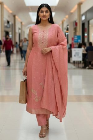Peach floral punjabee