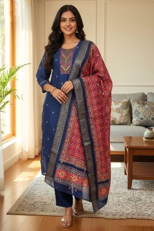 Blue cotton silk punjabee