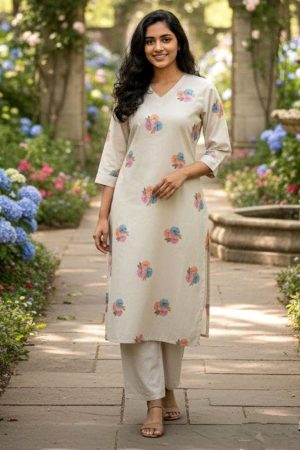 Beige linen top and pants