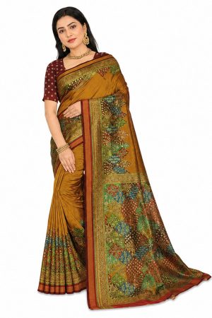 Deep mustard raw silk saree
