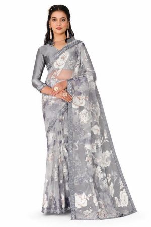 Grey glass nylon saree