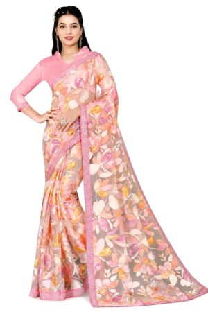 Pink glass nylon saree