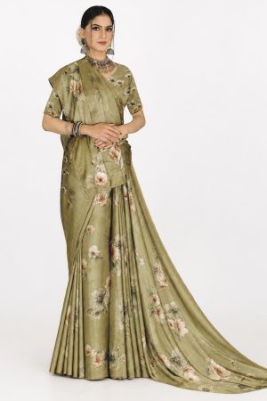 Light gold floral chamoo silk saree