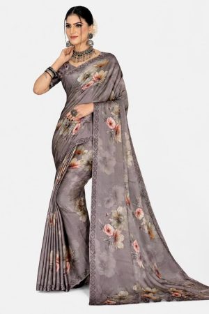Lilac chamoo silk floral saree