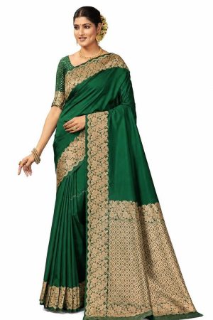 Dark green art silk saree