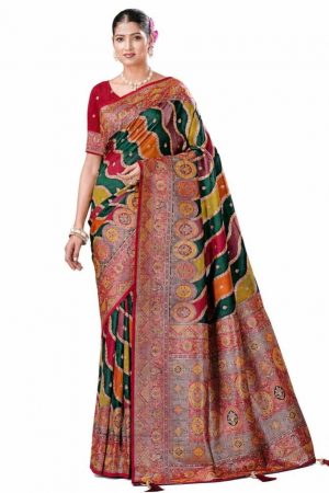 Dark green art silk saree