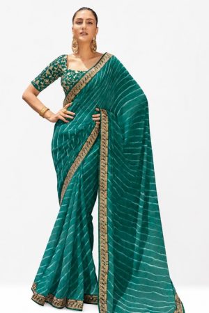 Teal leheriya georgette saree