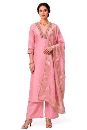 Pink cotton silk punjabee